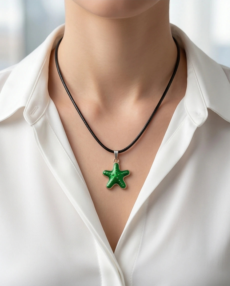 Gold and Green Starfish Pendant Necklace