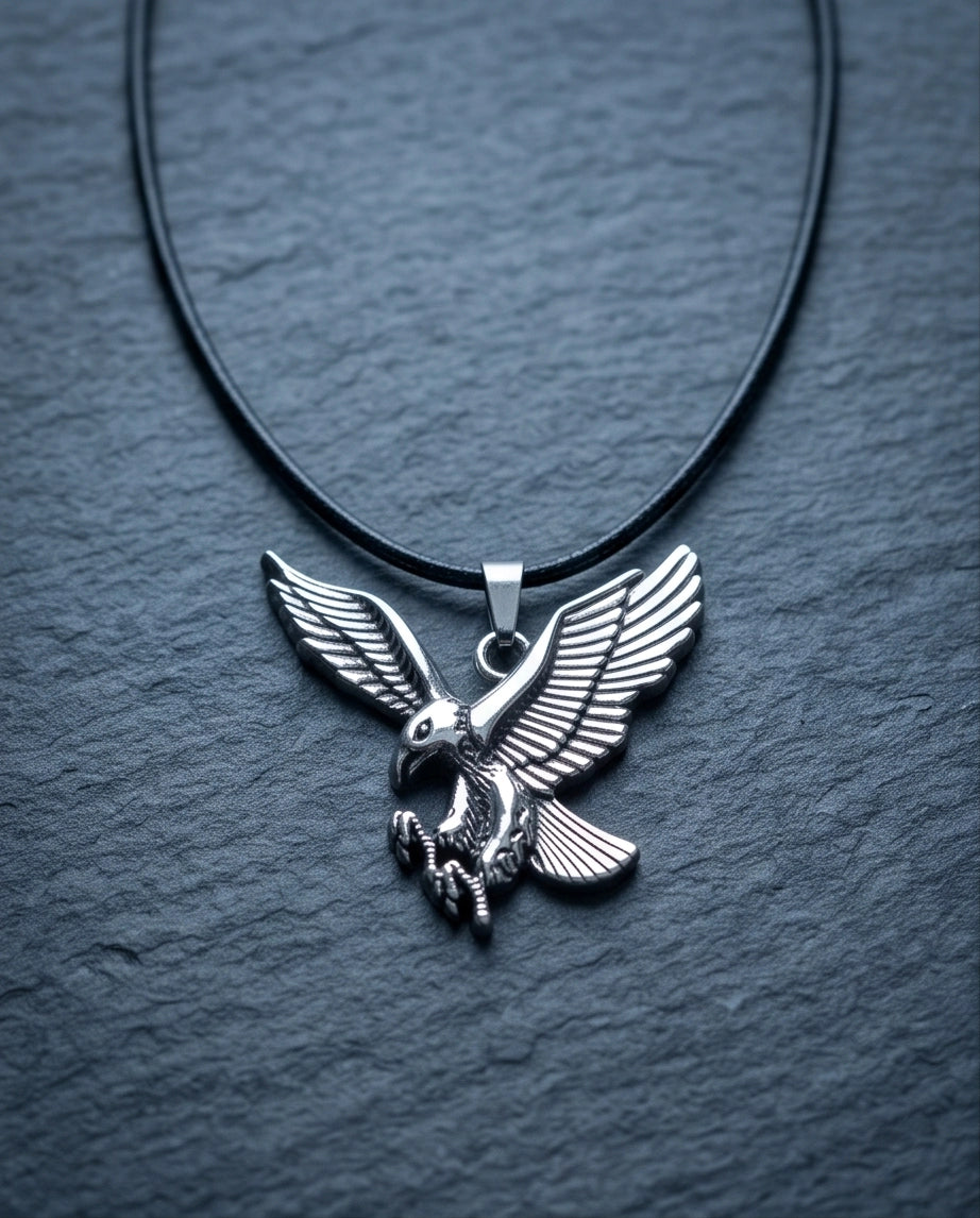Soaring Silver Eagle Cord Necklace