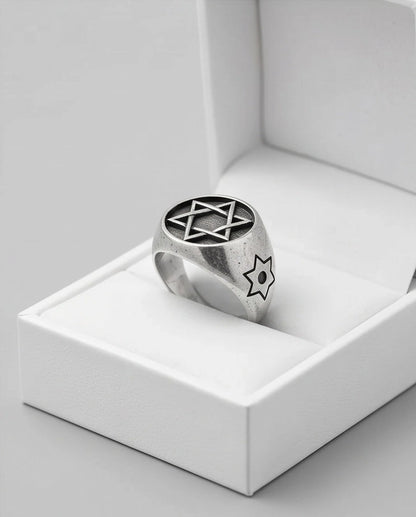 Silver Hexagram Celestial Signet Ring