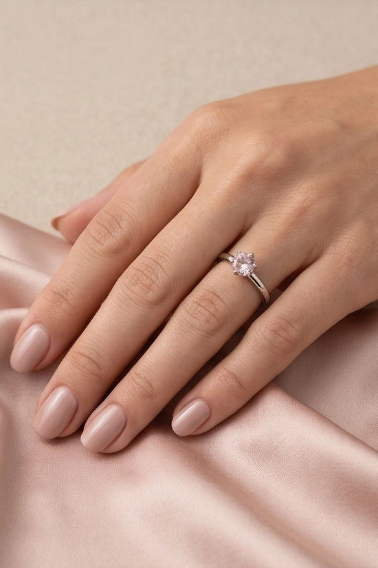 Sterling Silver Round-Cut Pink Diamond Solitaire Ring