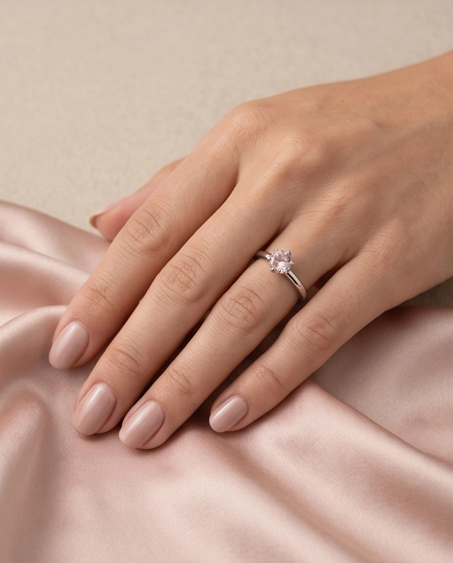 Sterling Silver Round-Cut Pink Diamond Solitaire Ring