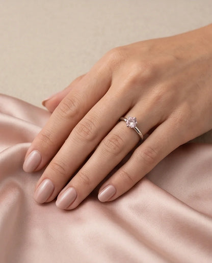 Sterling Silver Round-Cut Pink Diamond Solitaire Ring