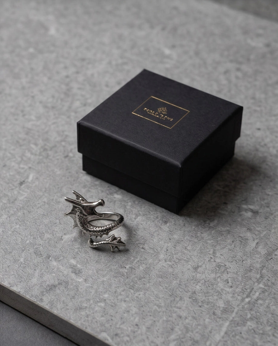 Polished Silver Sculpted Wyrm Dragon Wrap Ring