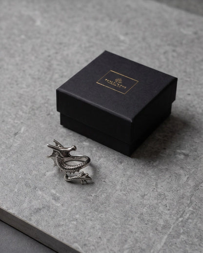 Polished Silver Sculpted Wyrm Dragon Wrap Ring