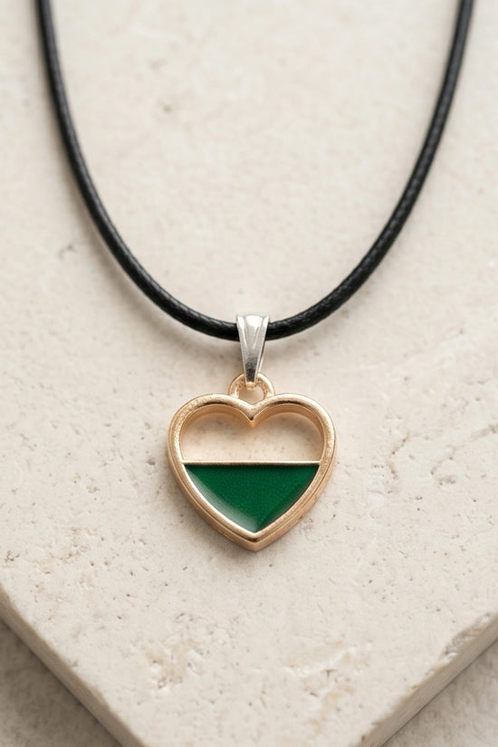 Gold and Green Geometric Heart Necklace