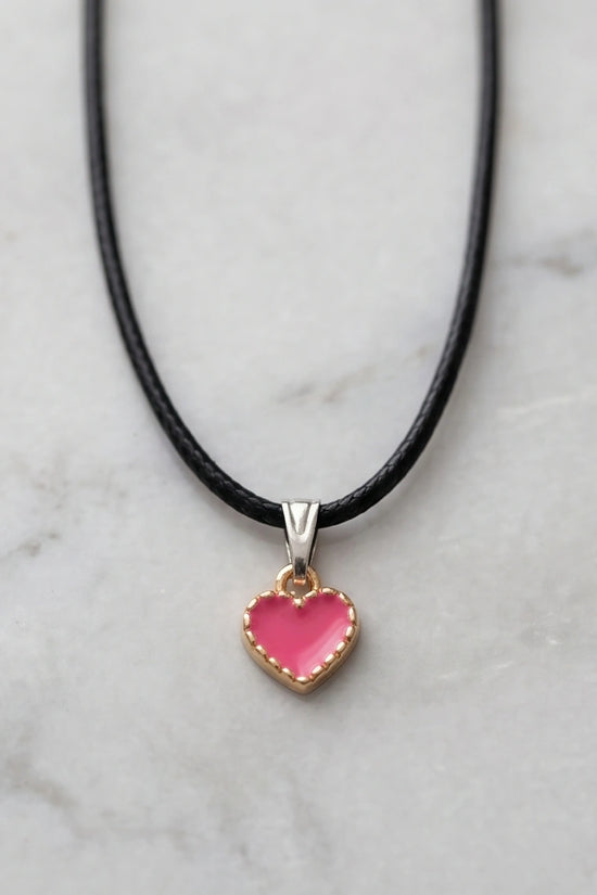 Gold and Pink Beaded Heart Necklace