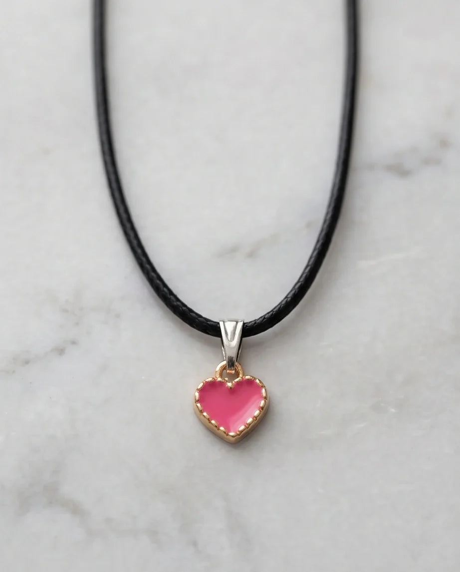 Gold and Pink Beaded Heart Necklace