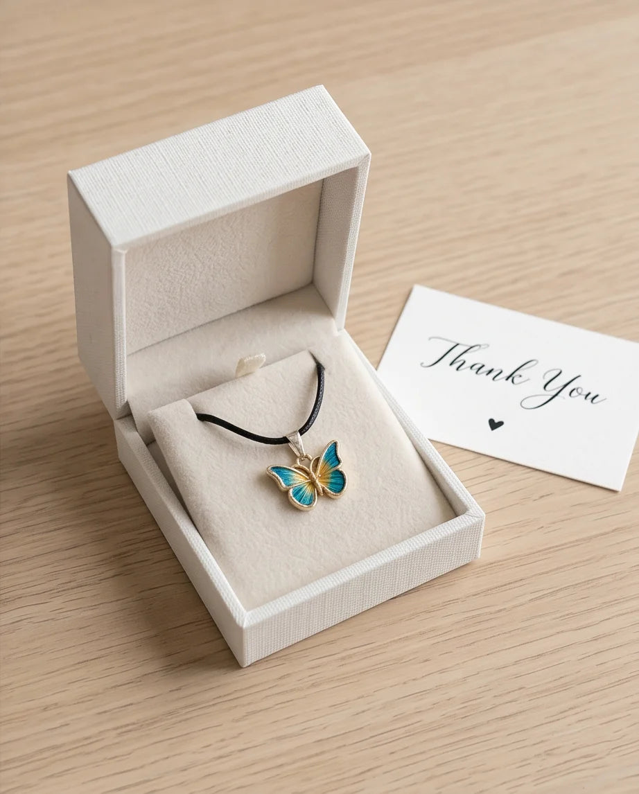 Teal & Gold Butterfly Pendant Necklace