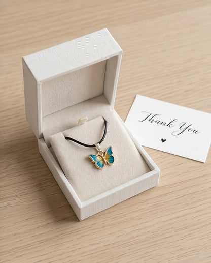 Teal & Gold Butterfly Pendant Necklace