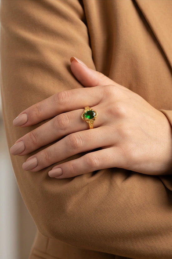 Golden Verdant Emerald Filigree Ring