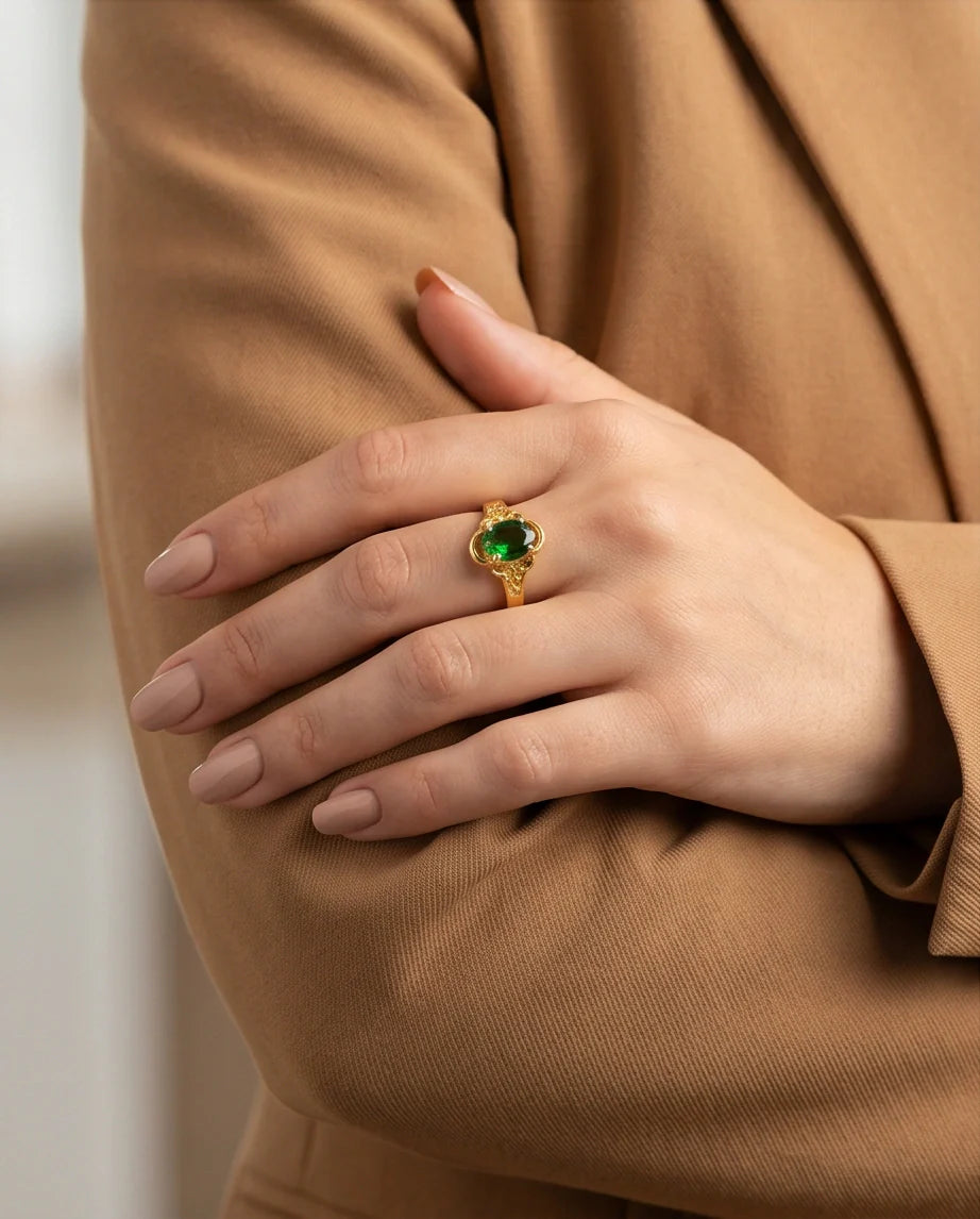 Golden Verdant Emerald Filigree Ring