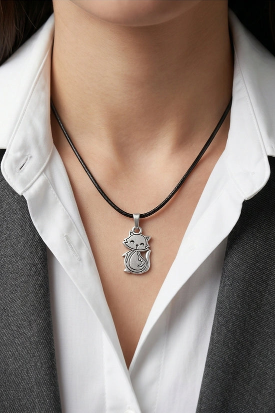 Silver Cute Cat Pendant Necklace