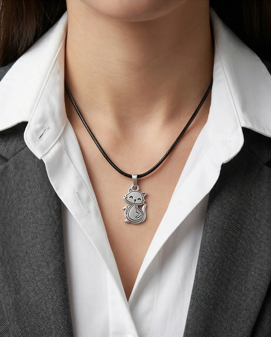 Silver Cute Cat Pendant Necklace