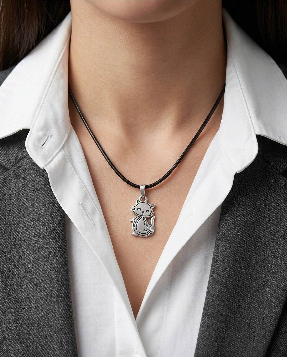 Silver Cute Cat Pendant Necklace