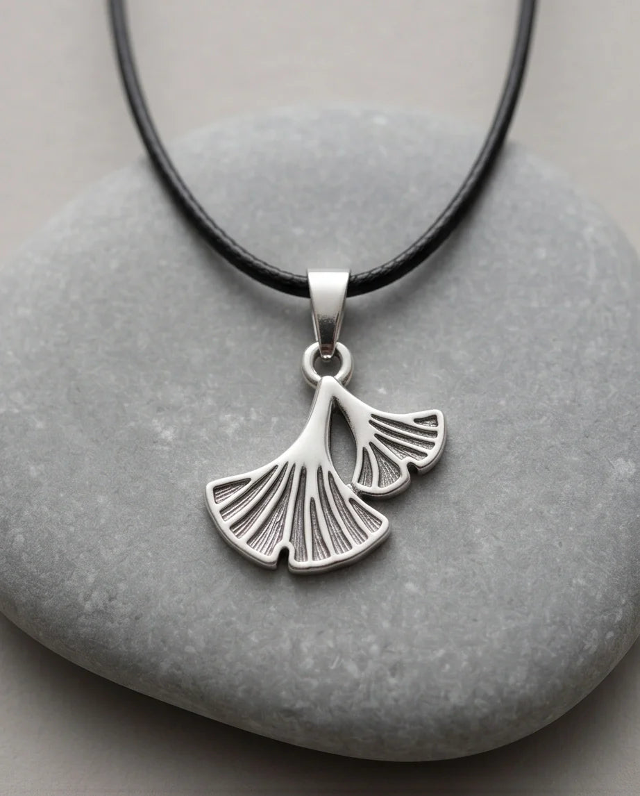 Silver Ginkgo Leaf Pendant Necklace
