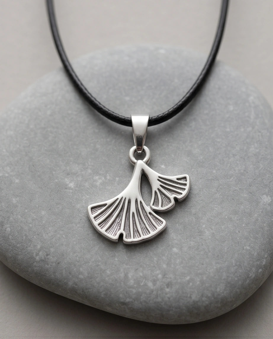 Silver Ginkgo Leaf Pendant Necklace