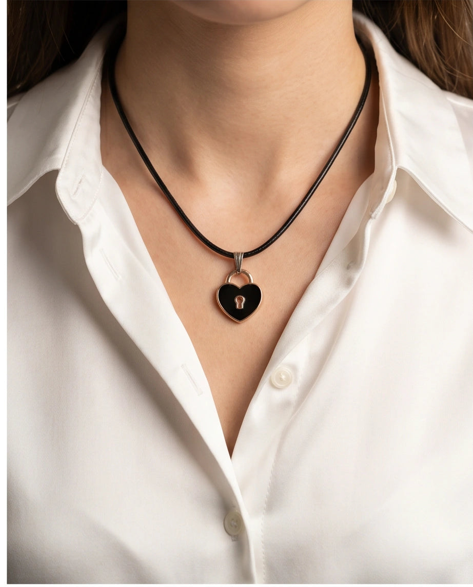 Gold Heart Padlock Pendant Necklace