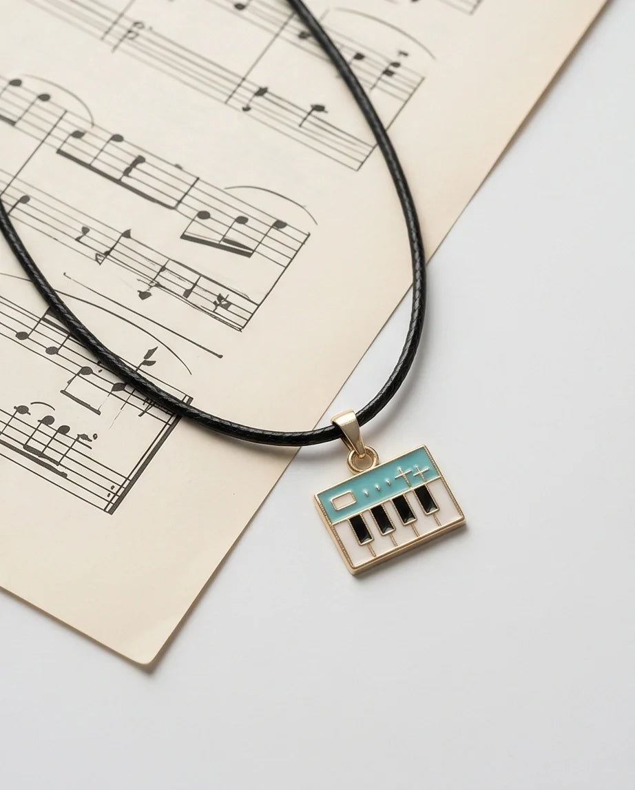 Gold and Light Blue Synthesizer Keyboard Necklace