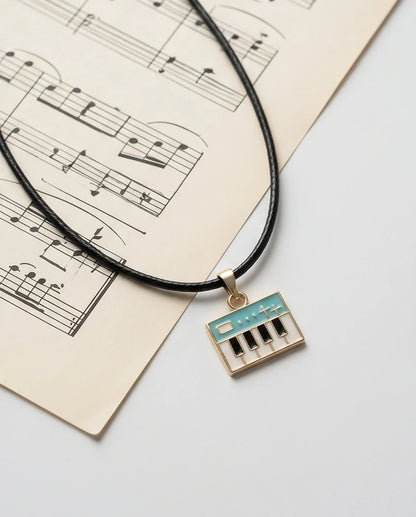 Gold and Light Blue Synthesizer Keyboard Necklace