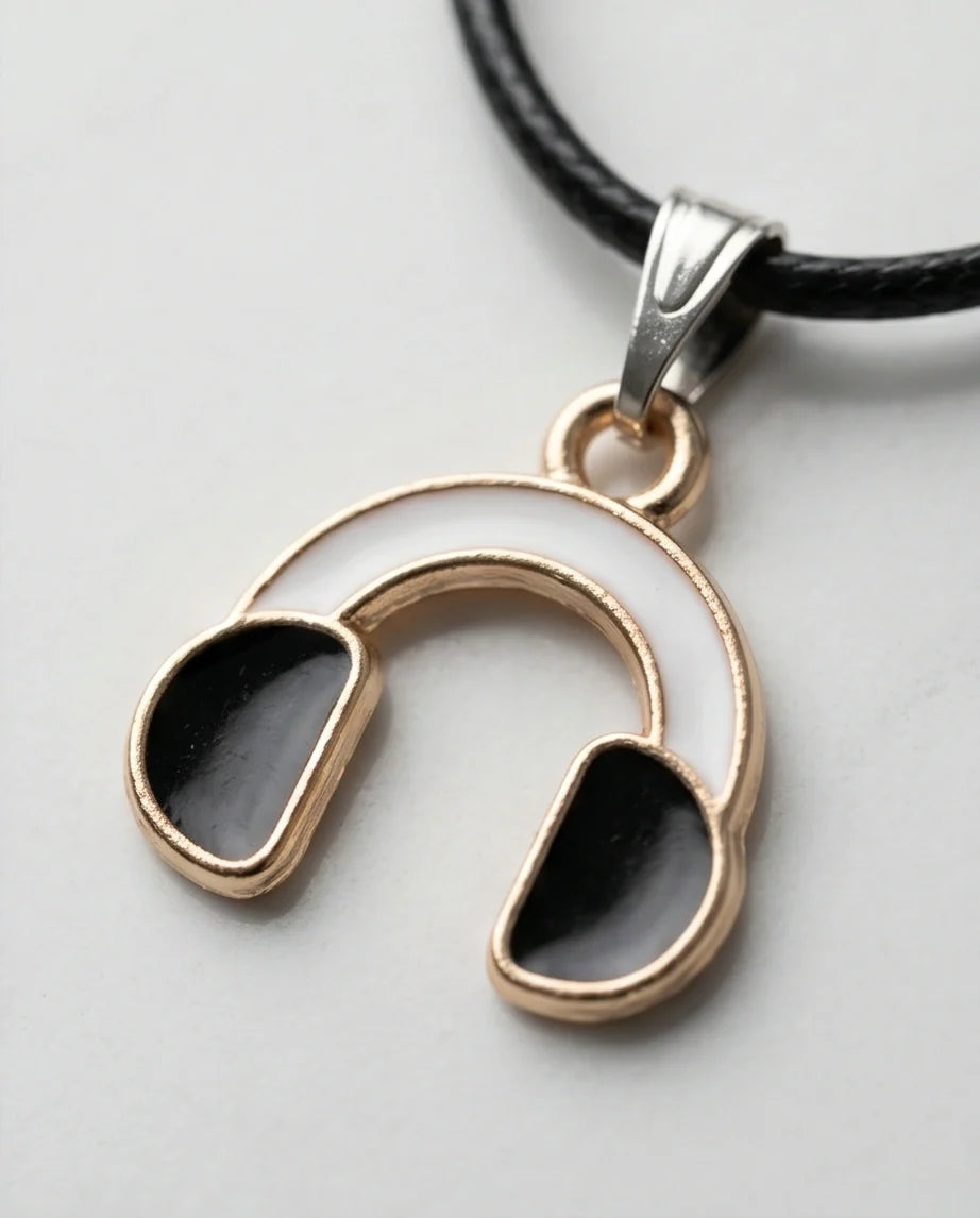 Gold and Black Headphones Necklace