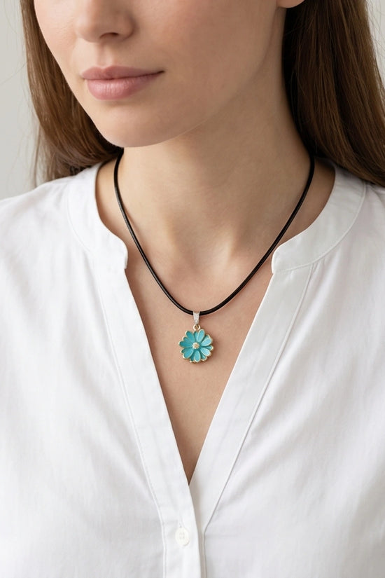 Gold and Turquoise Sunflower Pendant Necklace