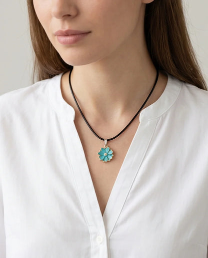 Gold and Turquoise Sunflower Pendant Necklace