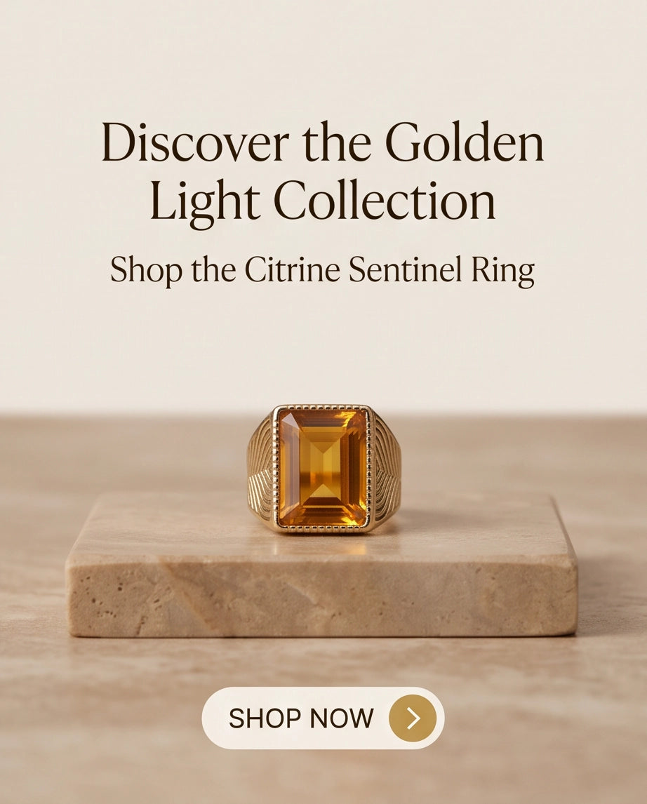 Citrine Emerald-Cut Beaded Signet Ring