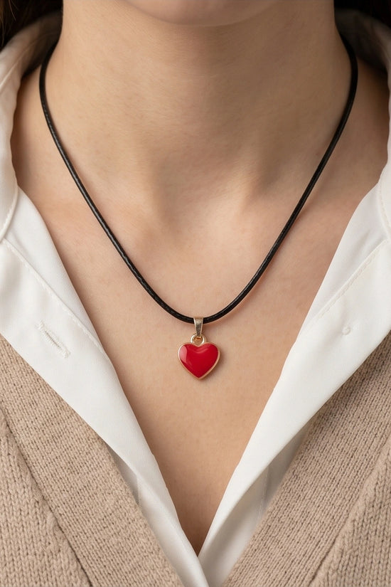 Gold and Red Classic Heart Necklace