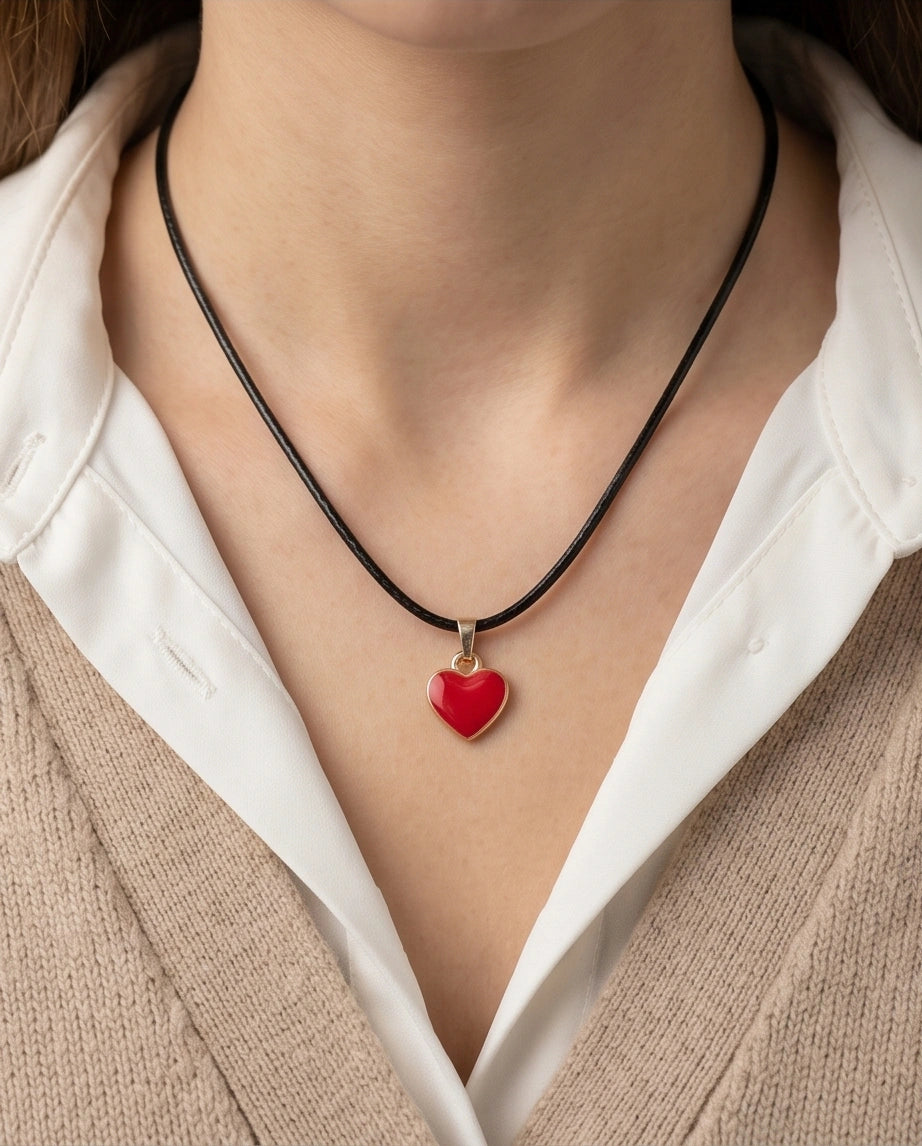 Gold and Red Classic Heart Necklace