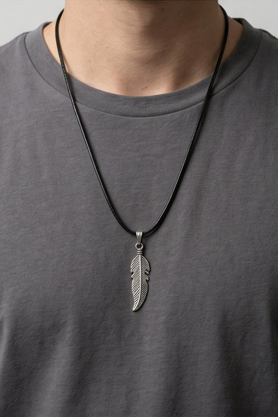 Silver Curved Retro Feather Necklace
