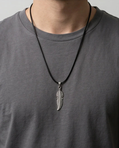 Silver Curved Retro Feather Necklace
