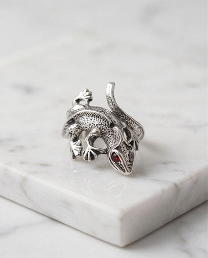 Ruby-Eyed Sculpted Lizard Wrap Ring