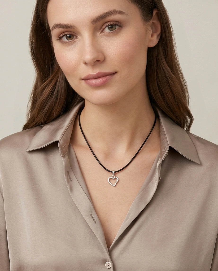 Silver Polished Open Heart Necklace