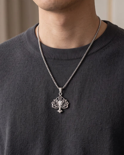 Silver Filigree Ace of Spades Pendant Necklace