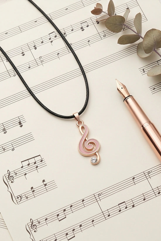 Rose Gold Pink Treble Clef Music Necklace