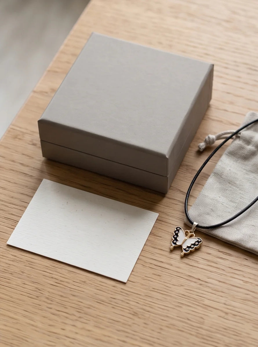 Black & White Enamel Butterfly Pendant Necklace