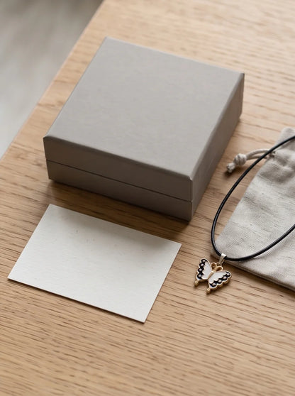 Black & White Enamel Butterfly Pendant Necklace