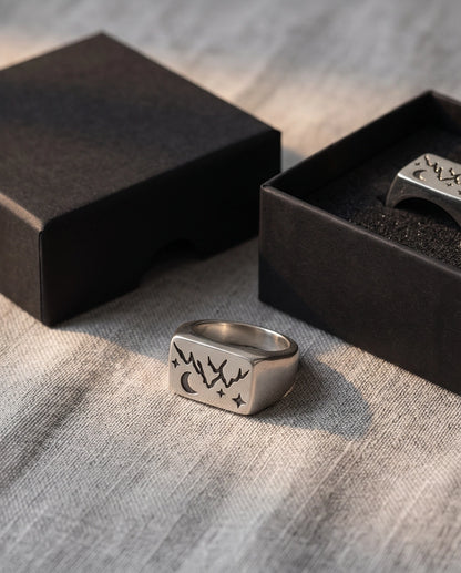 Celestial Mountain & Moon Signet Ring