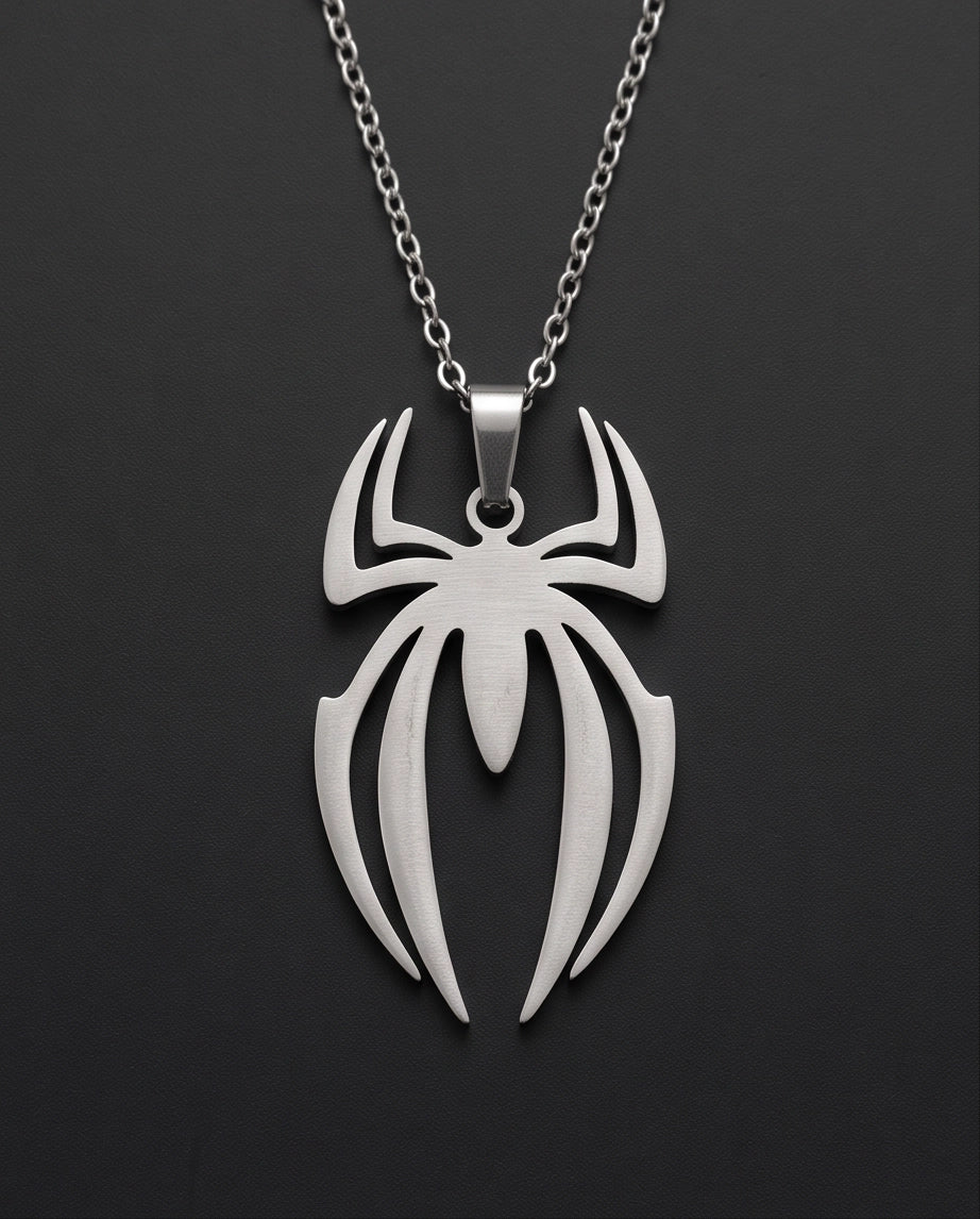 Silver Tribal Spider Emblem Pendant Necklace