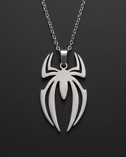 Silver Tribal Spider Emblem Pendant Necklace
