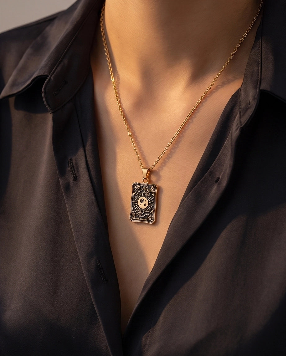 Gold "The Magician" Tarot Card Pendant Necklace