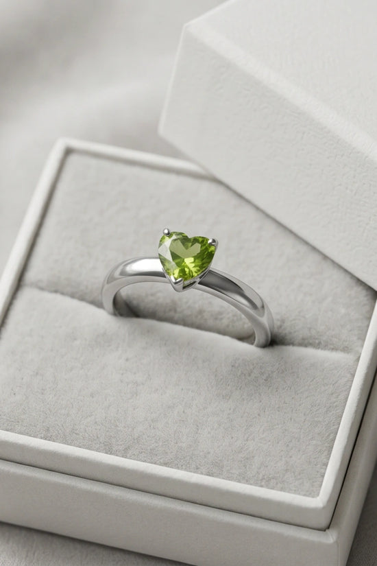 Sterling Silver Heart-Cut Peridot Green Solitaire Ring