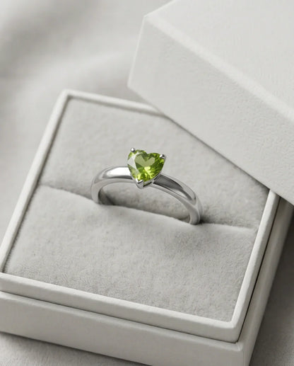 Sterling Silver Heart-Cut Peridot Green Solitaire Ring