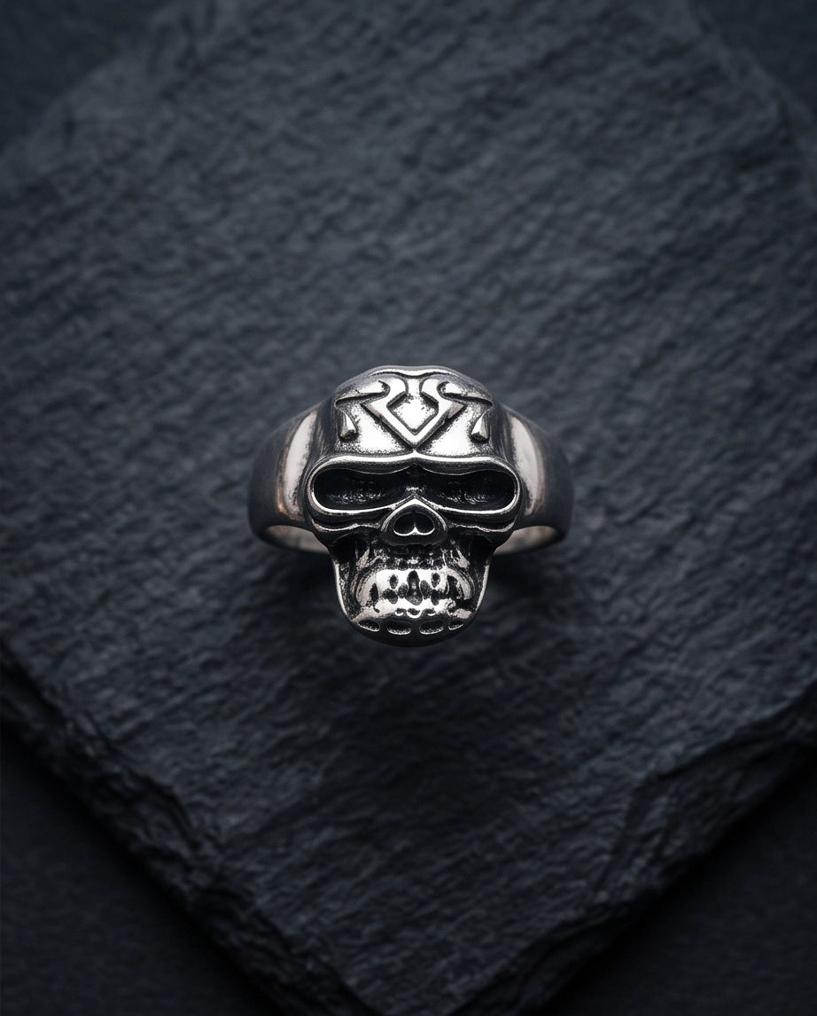 Geometric Crest Skull Ring