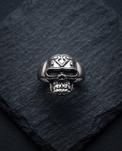 Geometric Crest Skull Ring