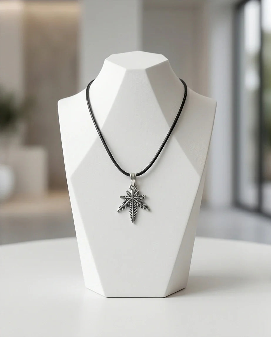 Silver Palm Leaf Pendant Necklace