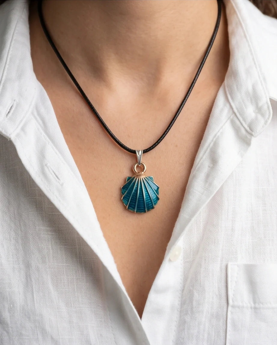 Ocean Teal Scallop Shell Pendant