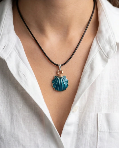 Ocean Teal Scallop Shell Pendant
