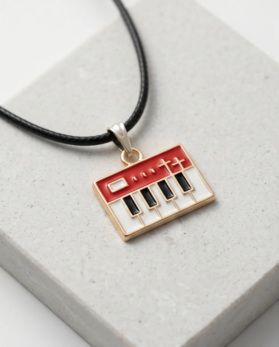 Gold and Red Synthesizer Keyboard Necklace