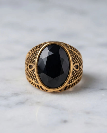 Antique Gold Oval Onyx Engraved Signet Ring